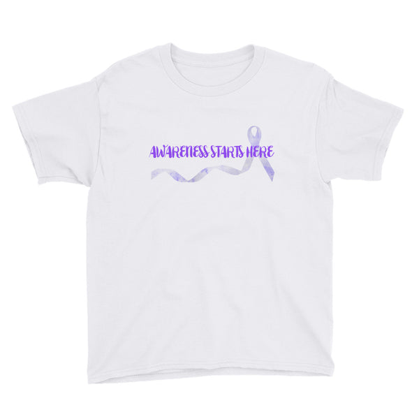 Awareness Starts Here/Purple Youth Short Sleeve T-Shirt