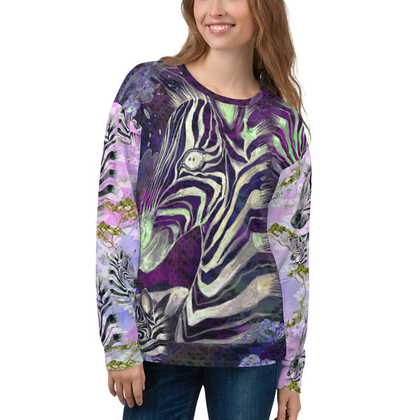 Purple Aztec Zebras All Over Print Unisex Sweatshirt